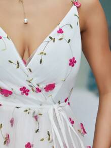 Vestido de novia nuevo de Anpoket con escote en V, deslizante y delicado, con bordado de encaje floral 3D, con cordón de atar y abertura alta en la línea A