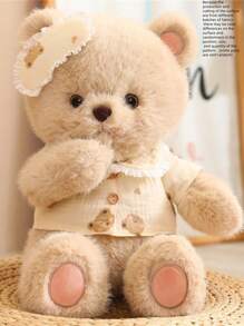 可爱毛绒睡熊娃娃，柔软且填充精美的毛绒玩具，礼物 - 卡其色 - 查看 6