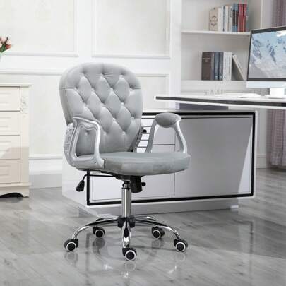  Vinsetto Office Chair, Swivel Desk Chair, Velvet Vanity Chair With Adjustable Height And Rolling Wheels For Home Work Study