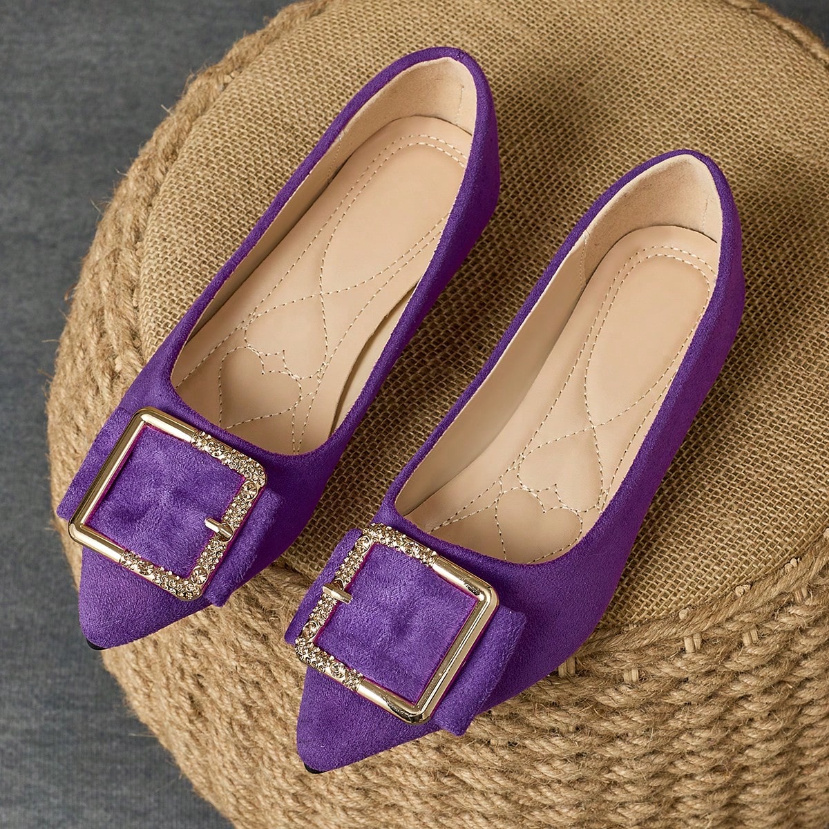 Bailarinas de punta elegantes con estampado de leopardo en y hebilla con cristales, zapatos planos de punta suave con vamp bajo de color negro, zapato