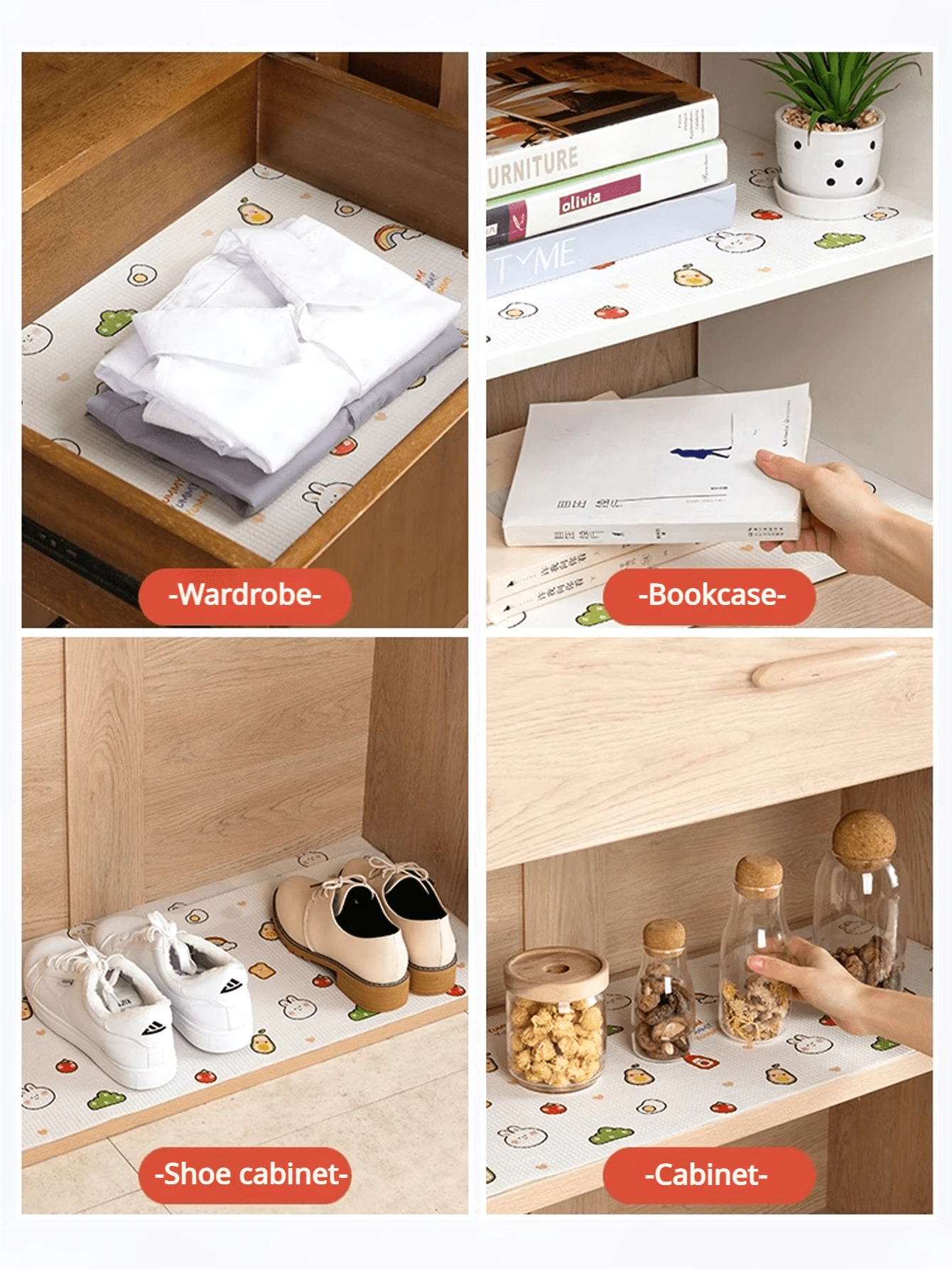 1pc Cartoon Print Shelf And Drawer Liners, NonSlip Liners, Non