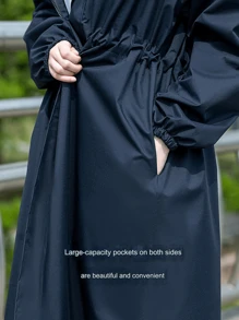 韩国雨衣可重复使用长款雨披女士单排扣防风经典大衣系腰带修身雨衣带腰带、兜帽和翻盖口袋 - 粉色 - 查看 7