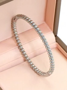 1pc Fashion 18K Gold Plated Stainless Steel Flower Bangle Bracelet For Women, European And American Style Party & Wedding Jewelry Gift Valentines,Mom,Mother,Mother's Day,Gift