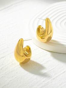 1 对 18K 镀金铜泪珠耳钉，时尚优雅的女士耳环，适合秋冬季日常佩戴 - 金色 - 查看 5