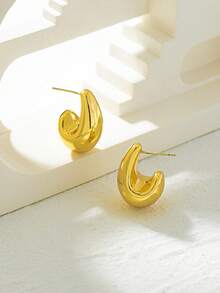 1 对 18K 镀金铜泪珠耳钉，时尚优雅的女士耳环，适合秋冬季日常佩戴 - 金色 - 查看 3