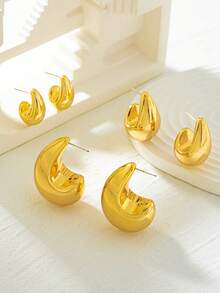 1 对 18K 镀金铜泪珠耳钉，时尚优雅的女士耳环，适合秋冬季日常佩戴 - 金色 - 查看 1