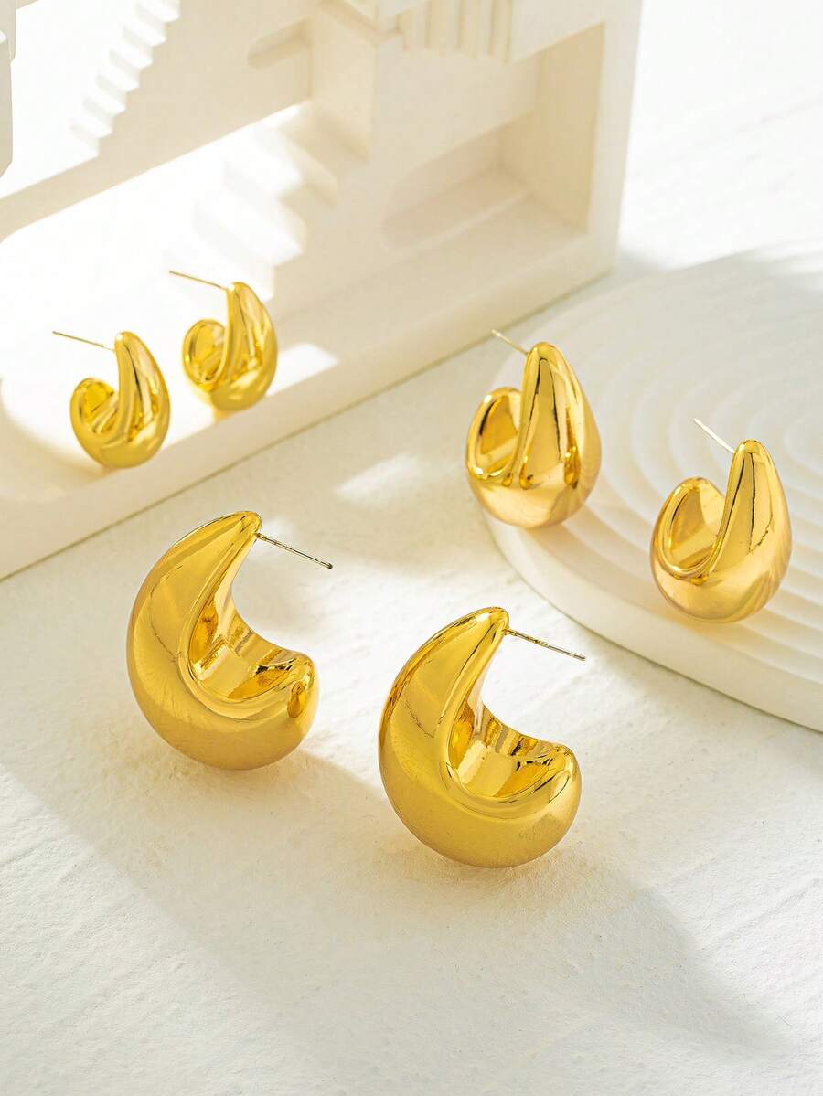 1 对 18K 镀金铜泪珠耳钉，时尚优雅的女士耳环，适合秋冬季日常佩戴 - 金色 - 查看 1