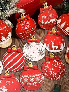 12/24 piezas Exquisitos adornos navideños de madera y decoración de fiesta con elegancia clásica y construcción duradera - perfectos para la temporada festiva de decoraciones navideñas - Multicolor - Ver 4