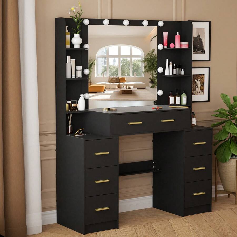 Makeup Vanity Table With 11 LED Lighted Mirror, Vanity Desk With Lights