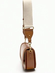 新款时尚休闲复古纯色大容量可调节肩带多功能斜挎包，适合派对、聚会、郊游、购物和日常使用，用于存放硬币、手机，也可作为白领、大学生和上班族通勤的工作包 - 棕色 - 查看 4