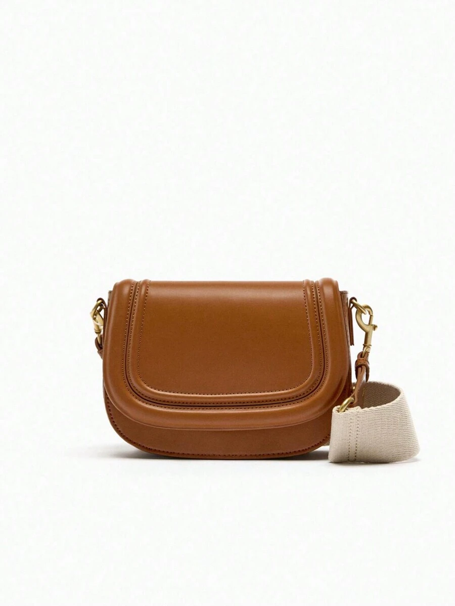 新款时尚休闲复古纯色大容量可调节肩带多功能斜挎包，适合派对、聚会、郊游、购物和日常使用，用于存放硬币、手机，也可作为白领、大学生和上班族通勤的工作包 - 棕色 - 查看 1