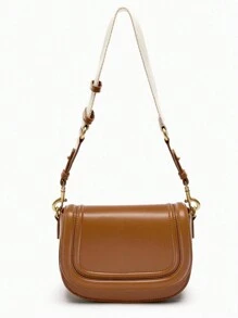 新款时尚休闲复古纯色大容量可调节肩带多功能斜挎包，适合派对、聚会、郊游、购物和日常使用，用于存放硬币、手机，也可作为白领、大学生和上班族通勤的工作包 - 棕色 - 查看 5