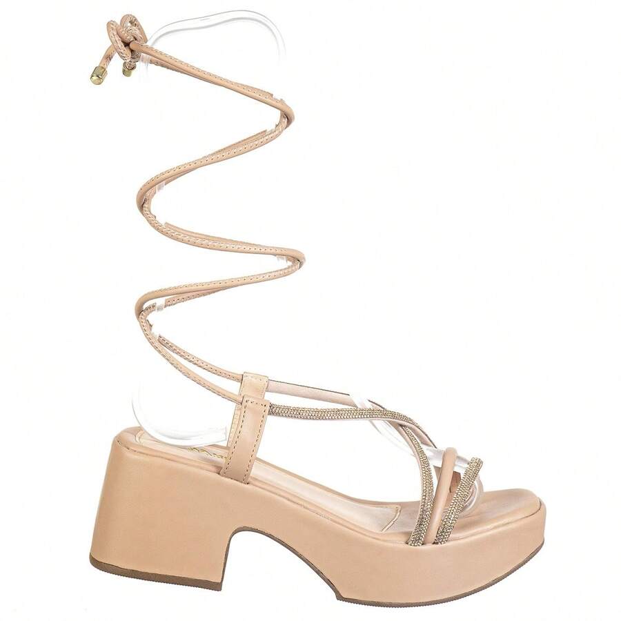 Women's Wedge Sandals With Comfortable Lace-Up Platform - 米色 - 查看 1