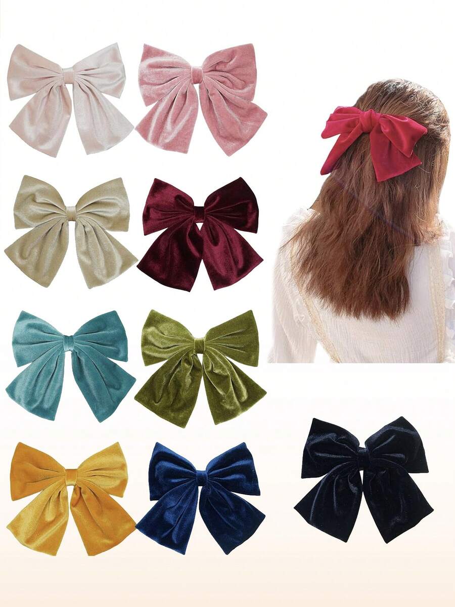 1 件装 女孩 6.5 英寸大号天鹅绒蝴蝶结发夹 大号蝴蝶结鳄鱼夹 发夹 发饰 适合女孩 儿童 青少年 - 彩色 - 查看 1