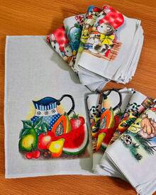 Wholesale LARGE Printed Dishcloth Kit With Hem - White - View 2