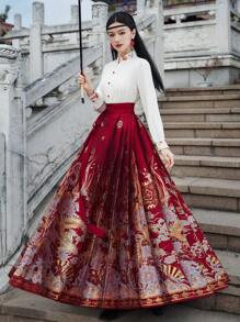 Spring Chinese Style Vintage White Simple Embroidery Flower Lapel Lapel Wrist-Length Sleeve Semi-Sheer For Chinese Newyear, Daily, Street, Commuting, Home And Other Occasions To Wear Hanfu Tops - White - View 2