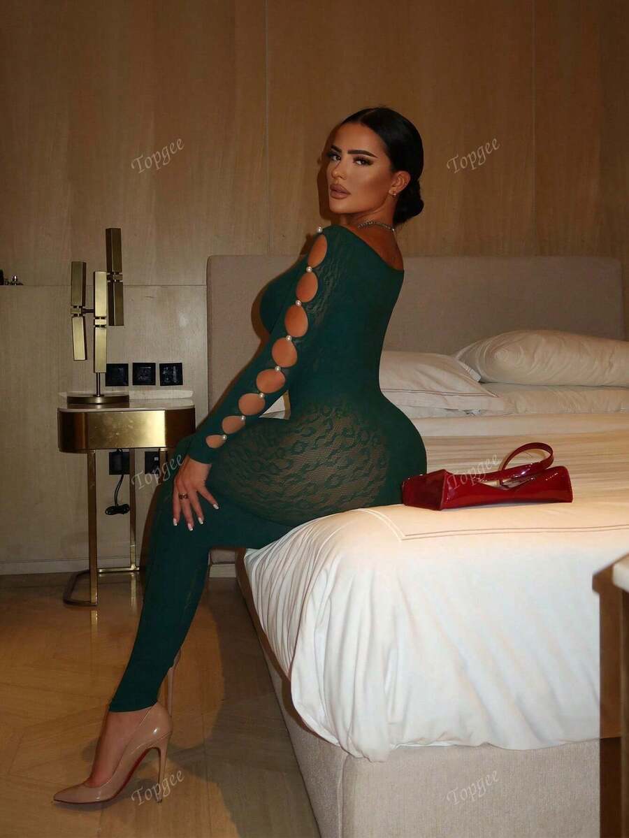 Women's Solid Color Off Shoulder Long Sleeve Hollow Out Sexy Bodycon