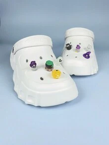 clip buckle Bộ 8 món/bộ bí ngô phát sáng, dơi, ma hoạt hình sang trọng trang trí, đồ trang trí không khí đêm Halloween, có thể tháo rời, dùng để trang trí giày - trắng - Xem 6