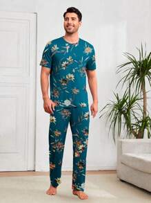 Shendy Vendy Men's Comfortable And Simple Home Loose Pajama Set - 藍色 - 查看 1