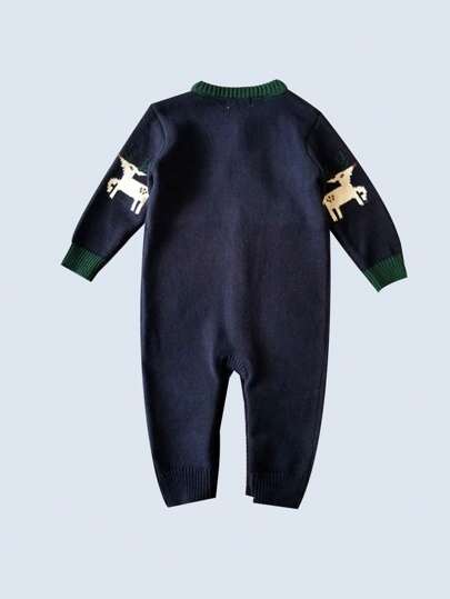 男婴鹿图案针织连体衣，适合日常穿着、派对、圣诞节活动