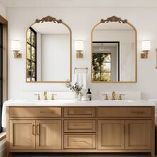 DlandHome 36"Mirror Cabinet, Vintage Bathroom Mirror With Storage Compartment, Arched Vanity Mirror, Aluminium Bathroom Mirror Cabinet, Hanging Bathroom Mirror - Vàng - Xem 3