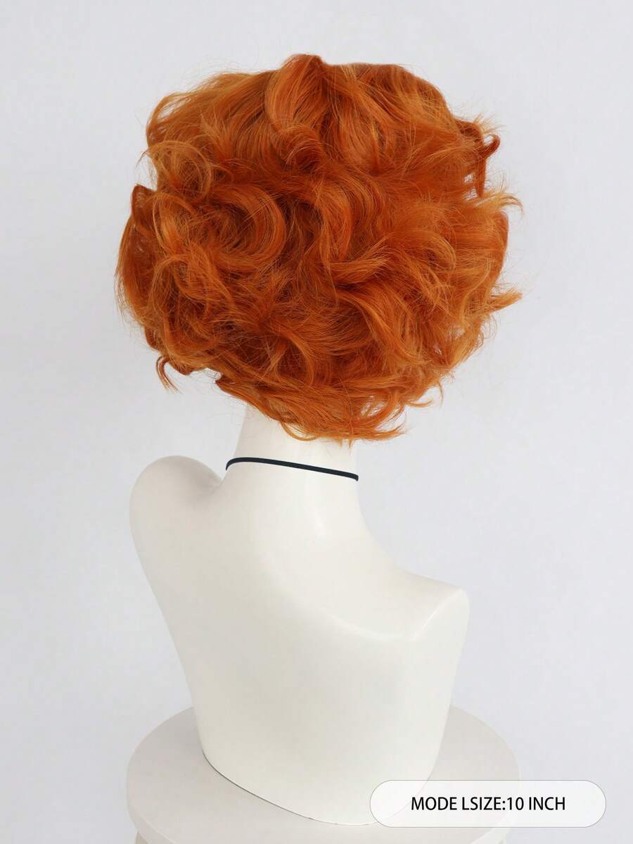 Short Curly Ginger Orange Anime Cosplay Wig With Bangs For Men Heat