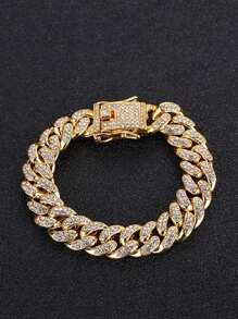 1 件菱形全水钻时尚闪亮链条项链，男女通用嘻哈风格，适合日常佩戴首饰