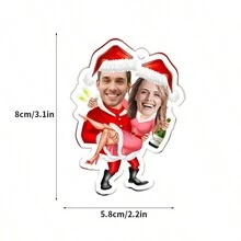 1 szt. Spersonalizowany akrylowy wieszak na zdjęcia twarzy pary na Boże Narodzenie, spersonalizowane dekoracje ze zdjęciem Świętego Mikołaja, wyjątkowe prezenty, dostosowane do zdjęcia, świąteczne prezenty dekoracyjne