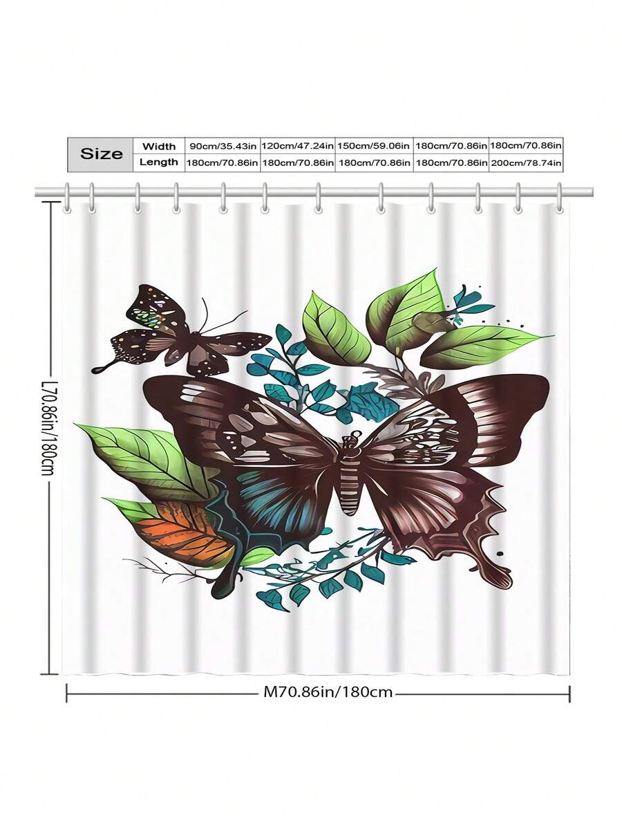 1pc Gray Butterfly Pattern Shower Curtain, Lightweight & Elegant