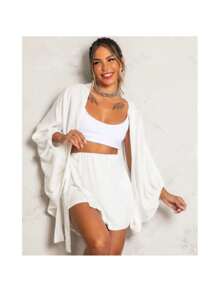 Kimono With Elastic And Shorts Blogger Skirt Women's Duna Lisa Spring Fabric - 白色 - 查看 1