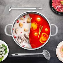 30cm/11.81in Stainless Steel Cooking Pot With Divider, Pot With Glass Lid, Cooking Pot With Spoon/Licking Spoon - Silver - View 6
