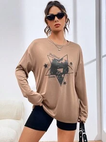 Gothic Vintage Portrait Graphic T-Shirt - Brown - View 1