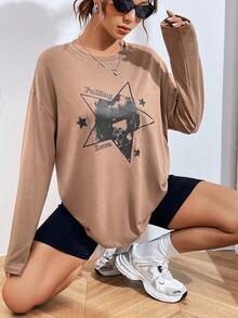 Gothic Vintage Portrait Graphic T-Shirt - Brown - View 6