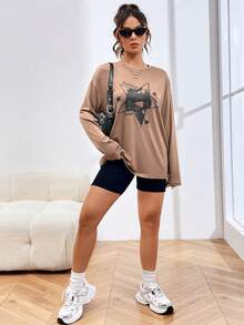 Gothic Vintage Portrait Graphic T-Shirt - Brown - View 4