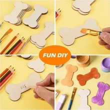 10/20 件空心木制狗骨头和爪子切口，4 英寸/10 厘米，木工 DIY 项目，派对装饰，绘画和手工制作 - 杏色 - 查看 5