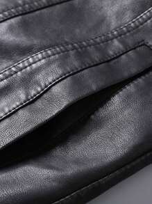 Men's Leather Slim Fit Velvet Thickened Motorcycle Jacket 1.5kg-Leather Jacket - màu đen - Xem 8