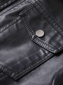 Men's Leather Slim Fit Velvet Thickened Motorcycle Jacket 1.5kg-Leather Jacket - màu đen - Xem 7