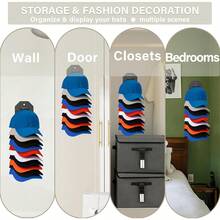 MYLIMHEA 1 件壁挂式帽架，棒球帽架紧凑型帽子存储展示架，可容纳多达 10 顶帽子，粘合剂或钉子安装方法，适用于墙壁、卧室、壁橱、衣柜 - 黑色 - 查看 6