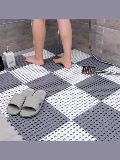 10pcs/Set TPE Bathroom Mat, Shower Mat, Plastic Hollow Waterproof Swimming Pool Mat, Interlocking Floor Tile With Drainage Holes, Bathroom Grid Mat, Bathroom Non-Slip Dual-Color Mat, Shower Room Anti-Slip Mat, Bathroom Accessories, Anti-Slip Shower Mat Interlocking Pad, Swimming Pool, Terrace, Balcony, Dog House, Poultry Farm And Colored Grid Mat