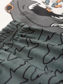 Summer Pajamas For Boys, Shark T-Shirt And Bermuda Shorts
