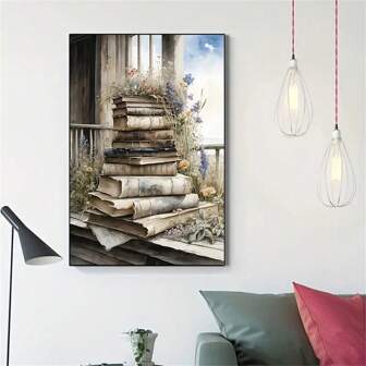Vintage Books & Wildflowers Canvas Art Print - Frameless Modern Wall Decor For Living Room And Bedroom,Wall Art,Poster Gifts Birthday Graduation