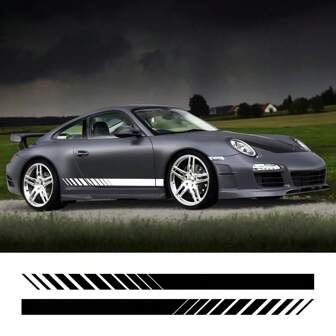 2Pcs Universal Car Side Door Skirt Stickers Auto Body Trim Racing Stripe Style Vinyl Film Decor Decals For BMW Mercedes Benz Audi Citroen Acura VW Car Exterior Tuning Accessories