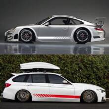 2 pièces Autocollants universels pour jupe de porte latérale de voiture, garniture de carrosserie, style bande de course, film vinyle, autocollants décoratifs pour BMW Mercedes Benz Audi Citroën Acura VW, accessoires de réglage extérieur de voiture