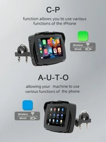 5 英寸摩托车收音机播放器、无线 Apple CarPlay 和 Android Auto、便携式摩托车 GPS 导航监视器、防水、IPS 高清触摸屏、Type-C、USB、双免提通话、支持汽车 DVR - 黑色 - 查看 2