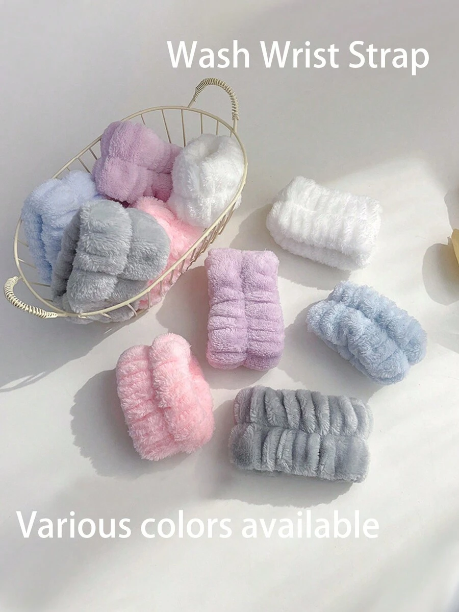 2 件装洗腕巾、腕带、超细纤维水疗腕带、头带、腕部吸汗带、适合女孩、防止液体溅到手臂上、洗腕带、袖口防湿巾、吸水毛绒发带、运动擦拭吸汗手环 - 多色 - 查看 1