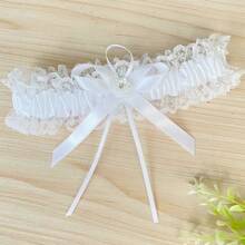 1 pieza Liga de novia con rosa blanca y diamante en forma de lazo, accesorios de boda, decoración de pierna para damas de honor, utilería para juegos de bodas, adecuado para cualquier boda