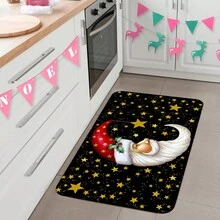 1 tấm thảm sàn trang trí hình ông già Noel và mặt trăng, thảm chùi chân ngày lễ bầu trời sao vàng Giáng sinh, thảm chống trượt tiêu chuẩn, thảm mềm nhẹ, đồ trang trí nhà Giáng sinh - màu đen - Xem 8