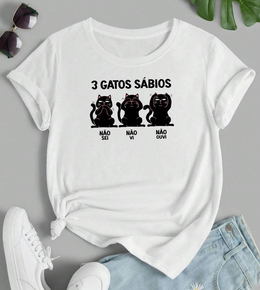 Women's T-Shirt Three Wise Cats I Don't Know, I Didn't See, I Didn't Hear - Kitten - Pet - Black Cat - trắng - Xem 1