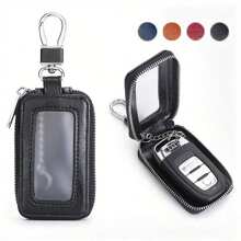 حافظة مفتاح سيارة جلدية عالية الجودة ١ قطعة - حامل أنيق لمفتاح التحكم عن بعد مقاوم للماء وخدوش - متوفرة بأربعة ألوان: أحمر داكن ، أسود ، أزرق ، بني - سلاسل مفاتيح ، حامل بطاقات ، مفتاح للسيارة ، محفظة صغيرة - متعدد الألوان - مشاهدة 3