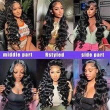 200% Density 4x4 Invisible HD Lace Front Human Hair Wig Put Cut Put On And Go Body Wave Lace Closure Wigs Bye Bye Knots Glueless Pre Plucked Virgin Brazilian Human Hair Long Wig With Baby Hair - Natural Black - 查看 10